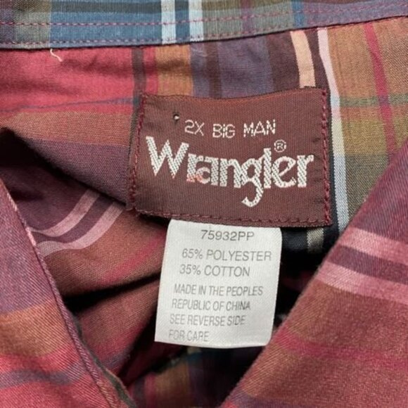 Wrangler Men's Western Shirt 2X Pearl Snap Plaid Maroon Cowboy Rodeo - Picture 4 of 4